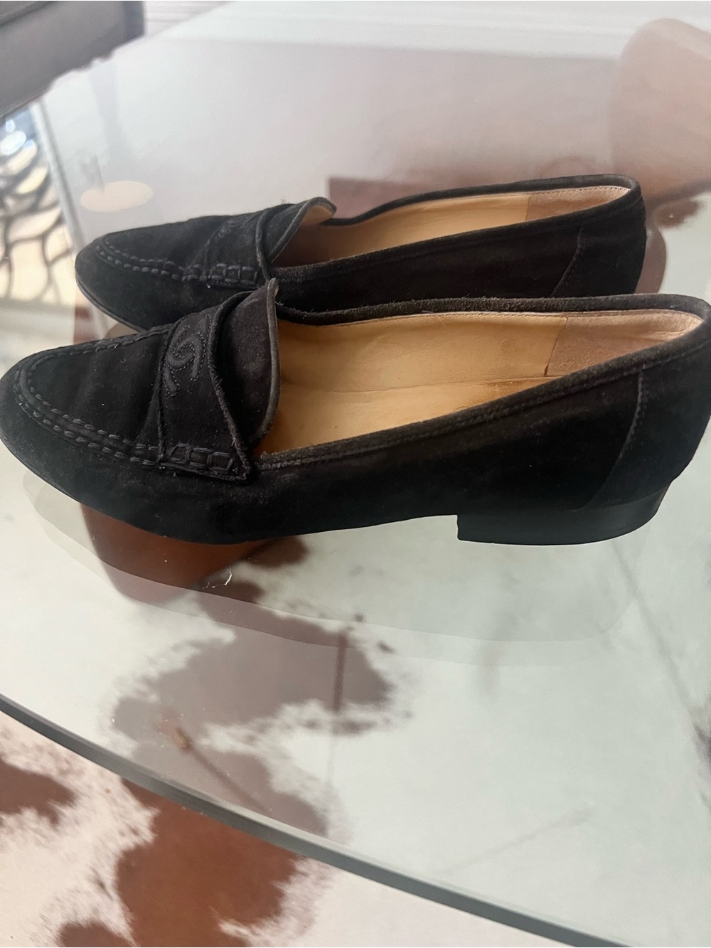 Authentic Chanel Black Suede Classic Loafers/Penny Loafers - Picture 2 of 11